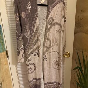 Chico's Taupe and Cream Paisley Open Cardigan